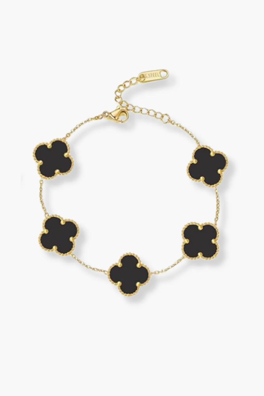 Aussie Luv Black Bracelet Gold Plated features elegant black flowers with a durable gold-plated design.