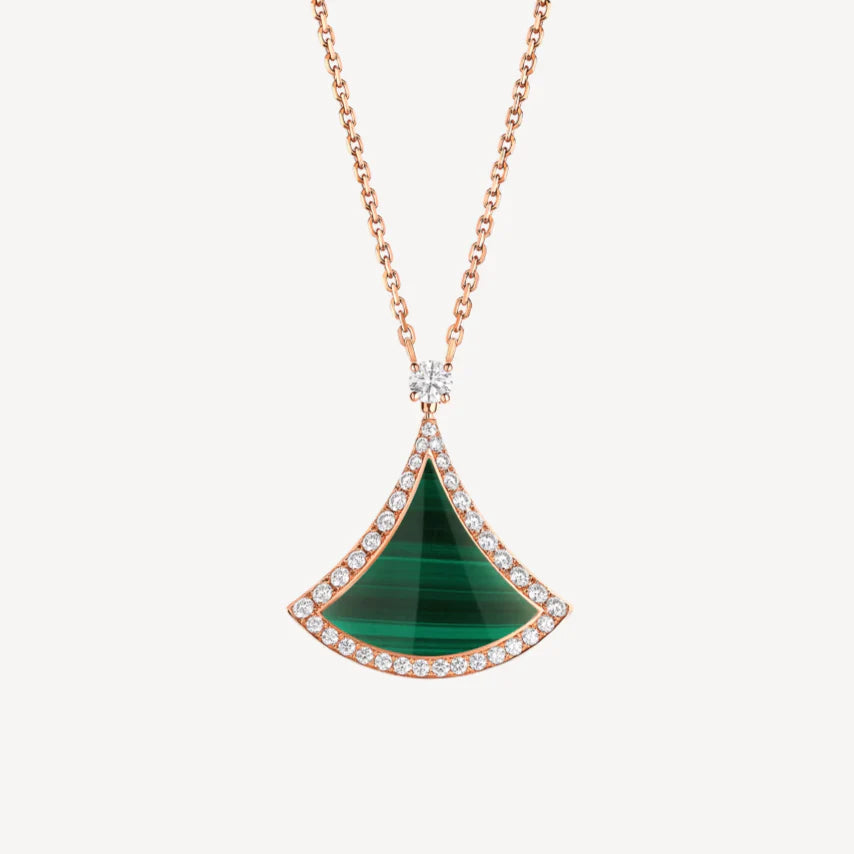 Elysian Necklace – Malachite & Diamond Pavé, 14k Gold-Plated Silver