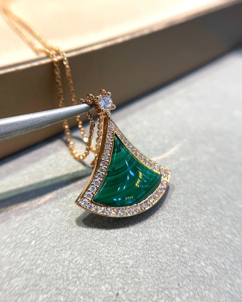 Collier Elysian – Malachite et pavé de diamants, argent plaqué or 14 carats