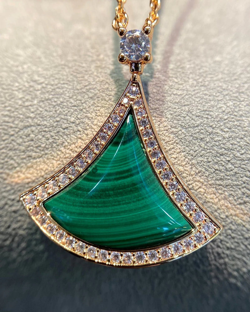 Collier Elysian – Malachite et pavé de diamants, argent plaqué or 14 carats