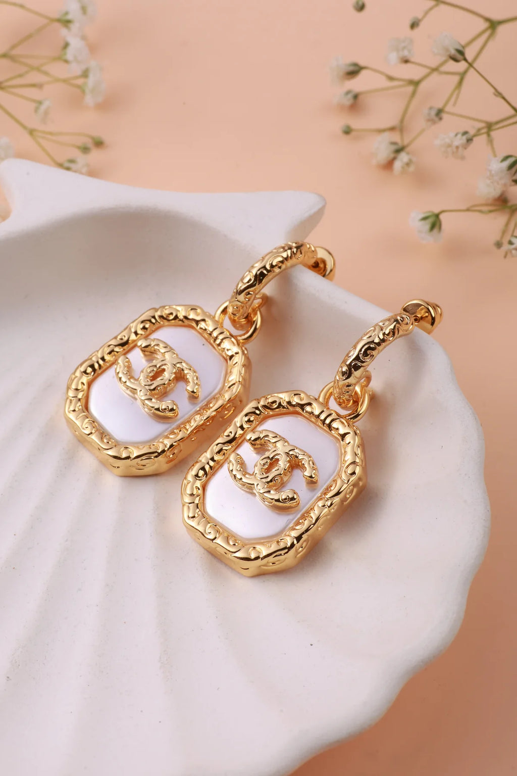 Golden White Earrings