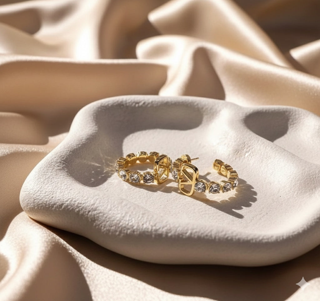 V-Ensign Crystal-Embellished Gold Vermeil Hoops