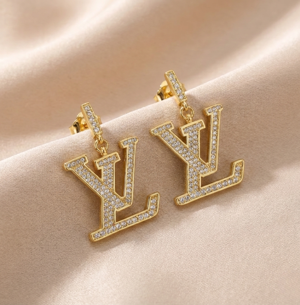 Pave Letter Drop Earrings