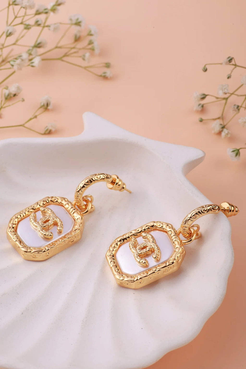 Golden White Earrings