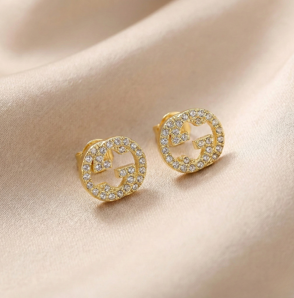 Pave Emblem Stud Earrings