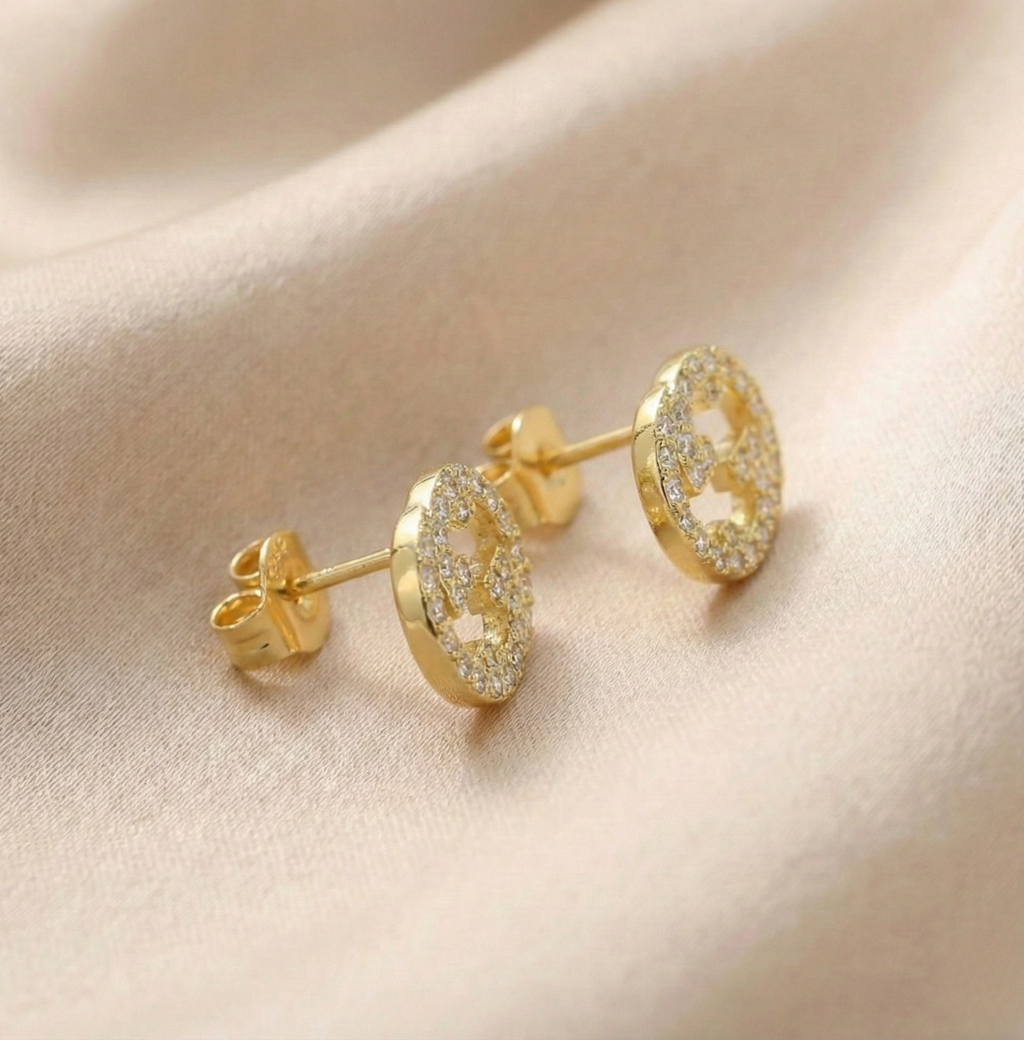 Pave Emblem Stud Earrings