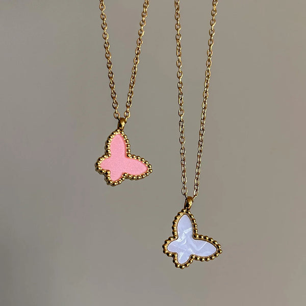 Collier Papillon Doux - Perle Blanche