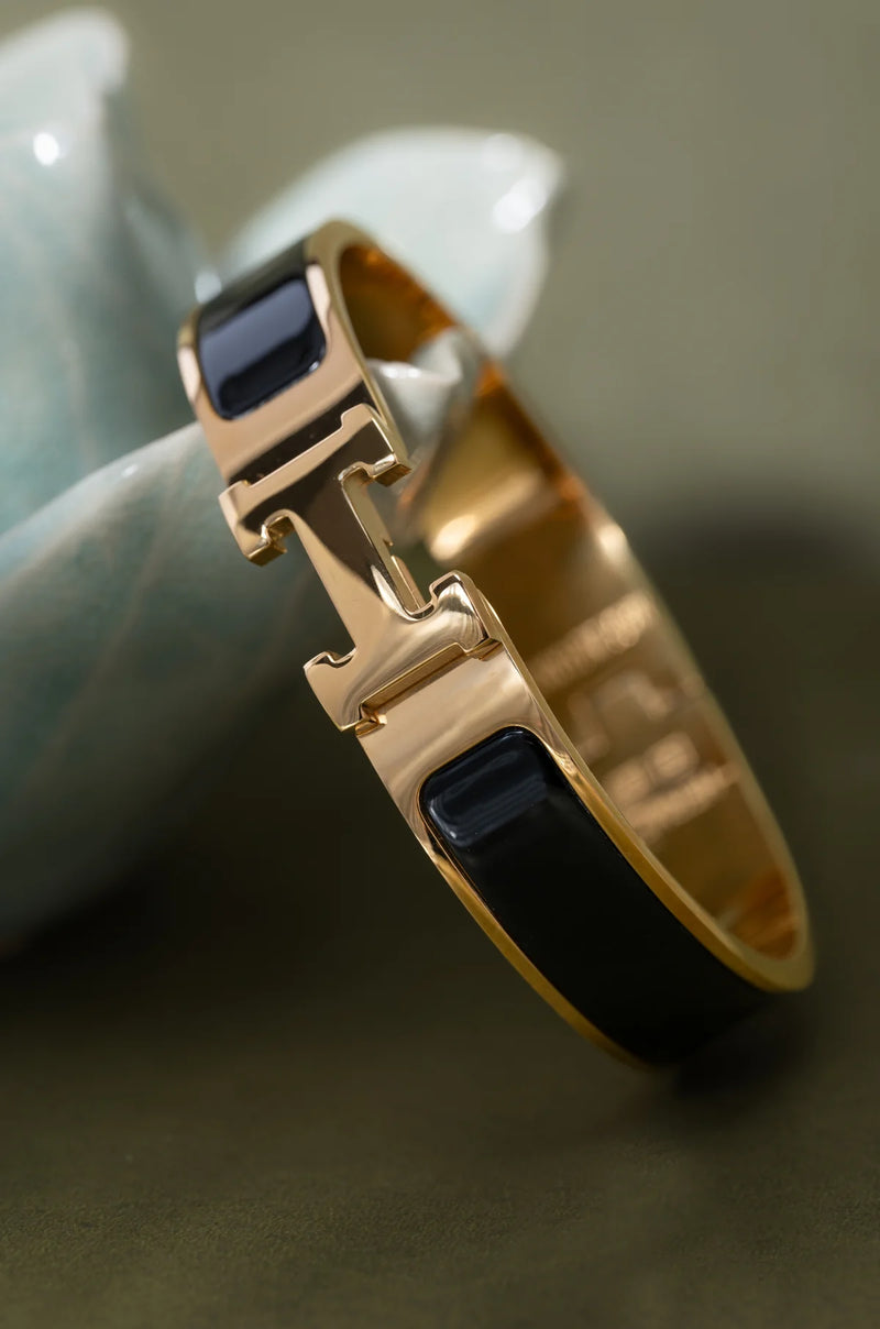 Black Enamel Charm Hermie Bracelet