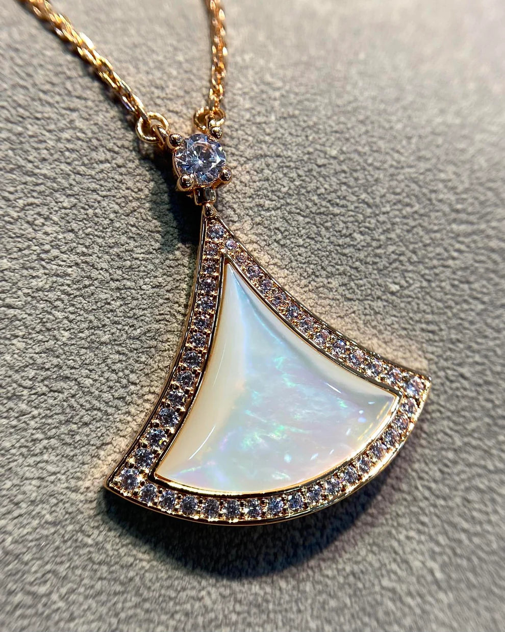 Lustre Pendant – Mother-of-Pearl & Diamonds in 14k Gold-Plated Silver