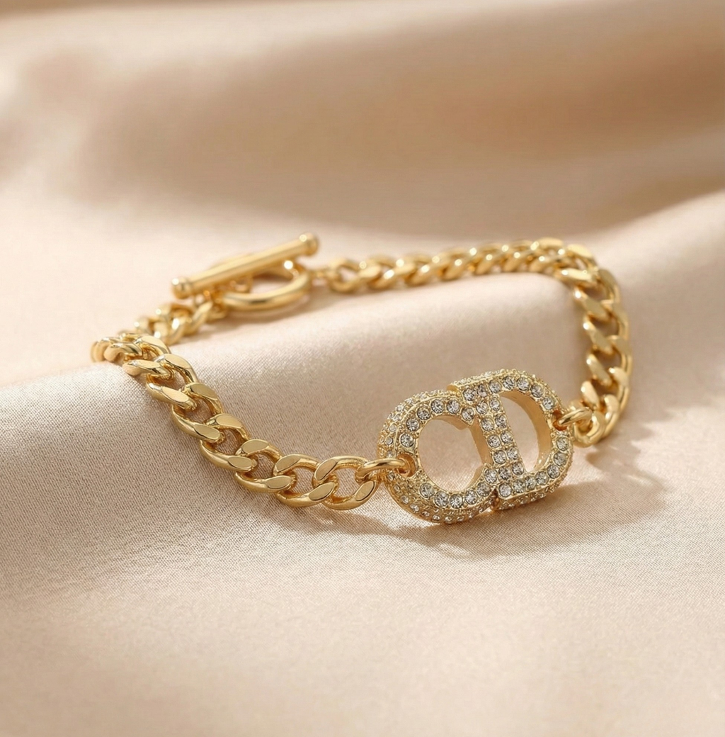 Pave Emblem Chain Bracelet