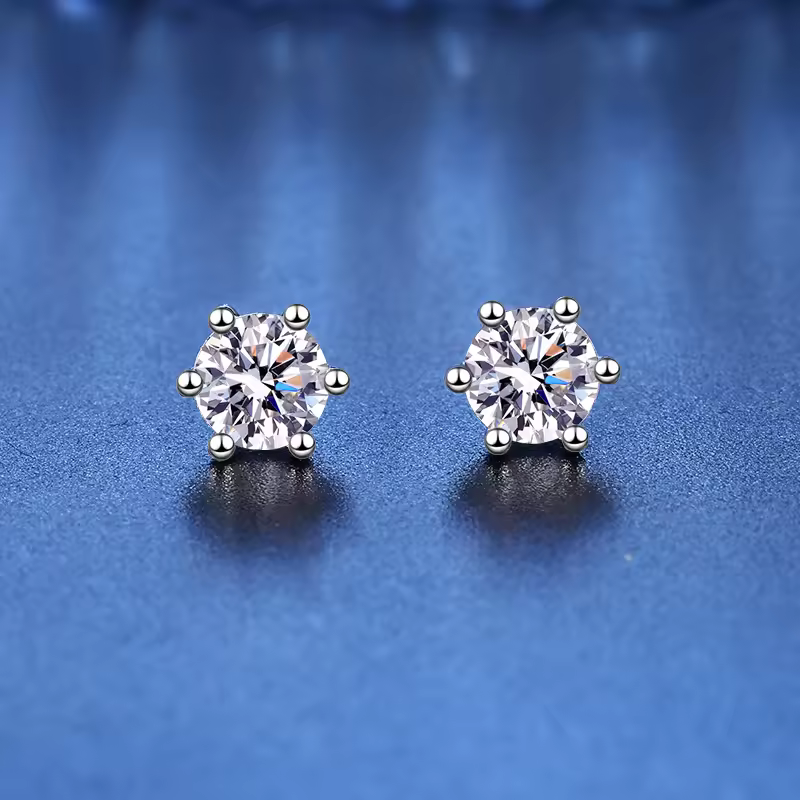 GRA-Certified Moissanite 6-Prong Stud Earrings – D Color | 100% Real Sterling Silver