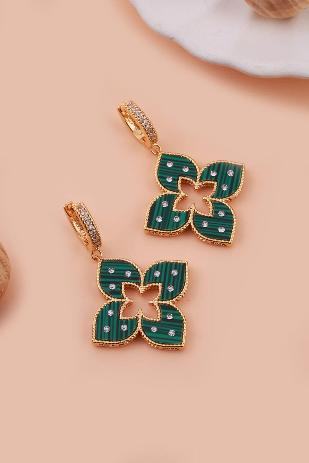 Green Floral Shine R-Coin Earrings