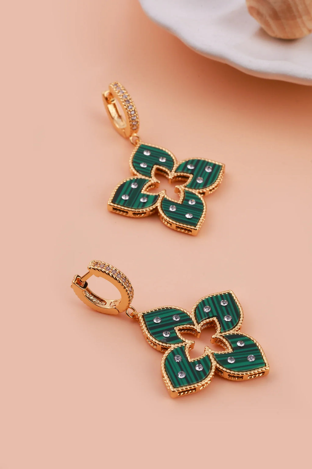 Green Floral Shine R-Coin Earrings