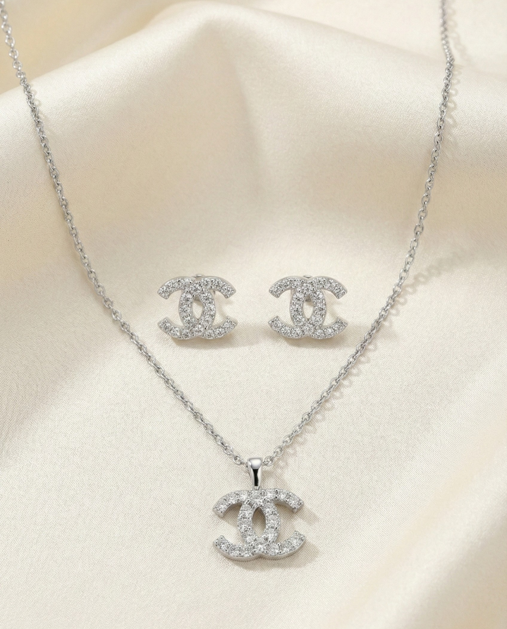 Ensemble de bijoux CC en argent plaqué rhodium et zircone