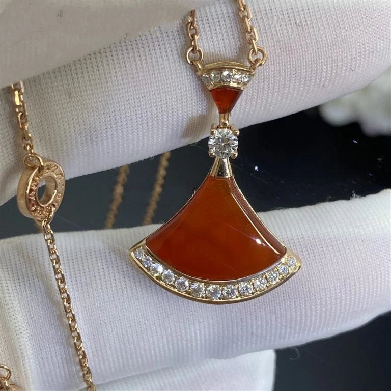 Ember Pendant – Carnelian & Diamond Detail, 14k Gold-Plated Alloy