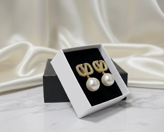 Monogram Gold & Radiant Pearl Drop Studs