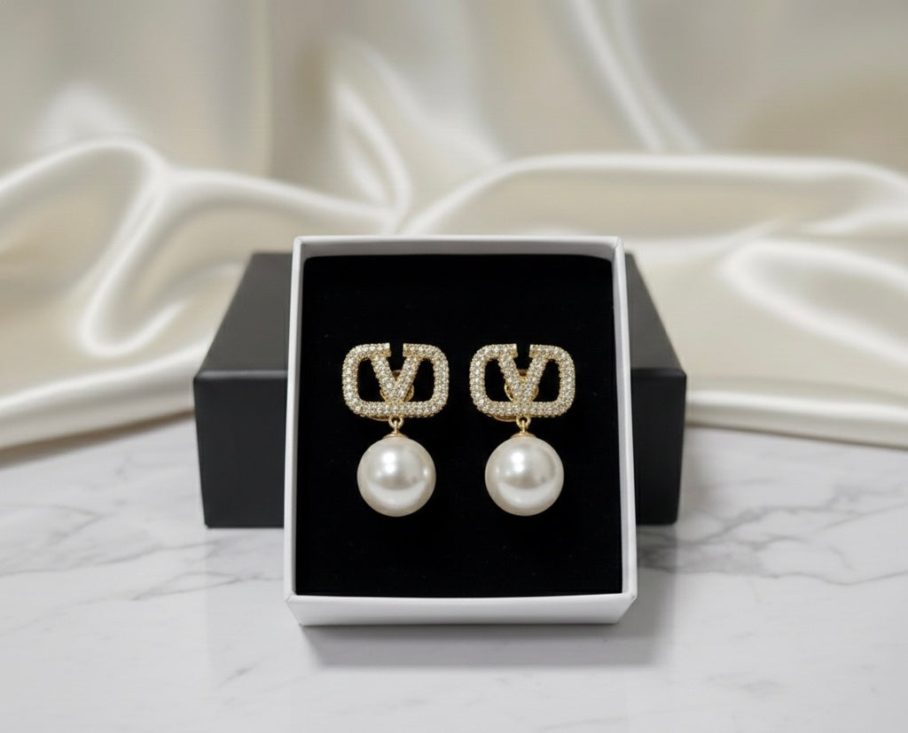 Monogram Gold & Radiant Pearl Drop Studs