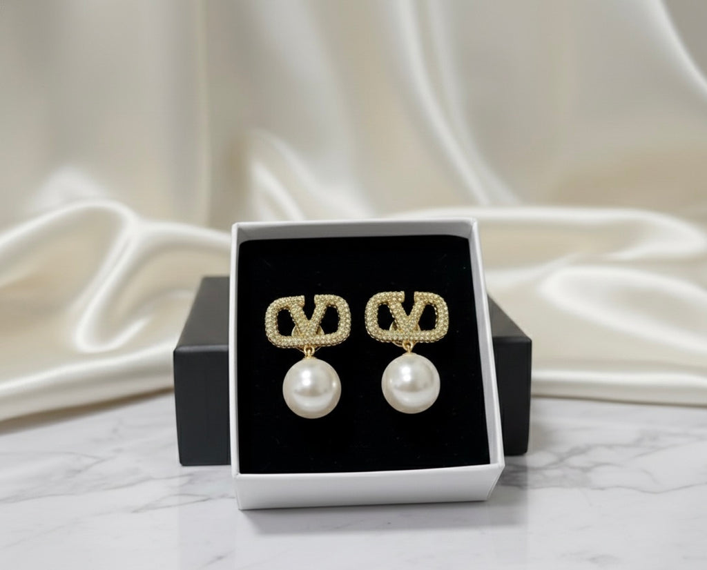 Monogram Gold & Radiant Pearl Drop Studs