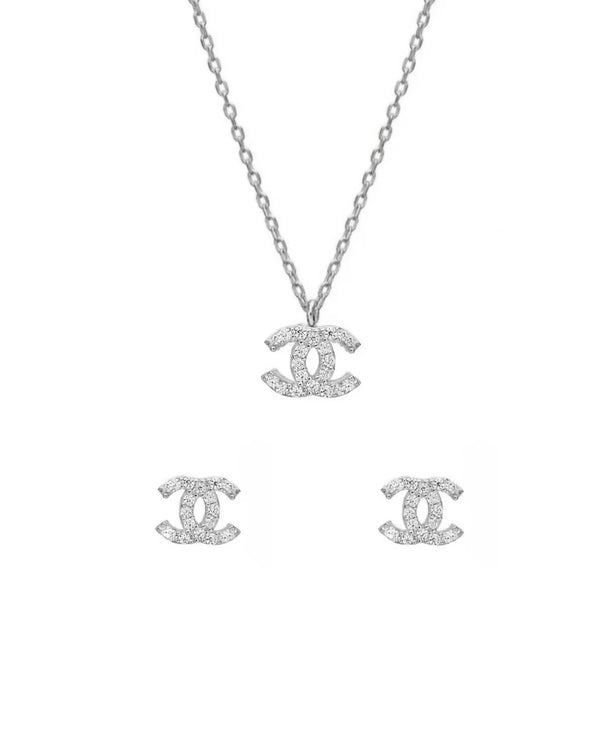 Ensemble de bijoux CC en argent plaqué rhodium et zircone