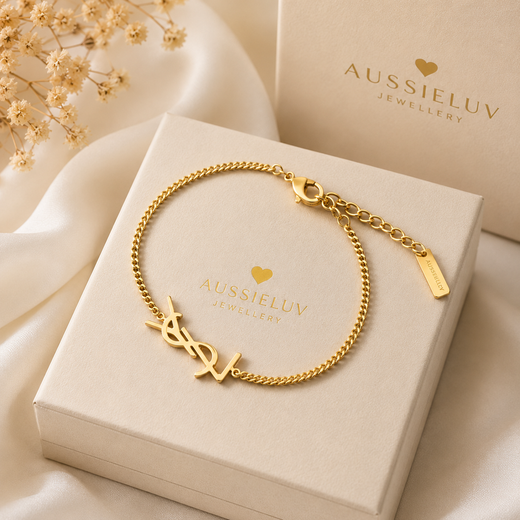 Elegant Monogram Chain Bracelet with 18K Gold Plating