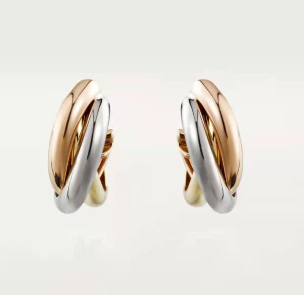 Triple-Tone Plated Earrings – Shine in Silver, Gold & Rose Gold